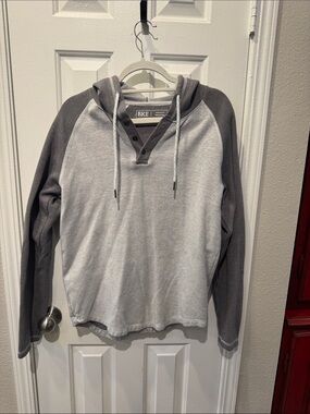 BKE Two-Tone Gray Hooded Henley Sweatshirt